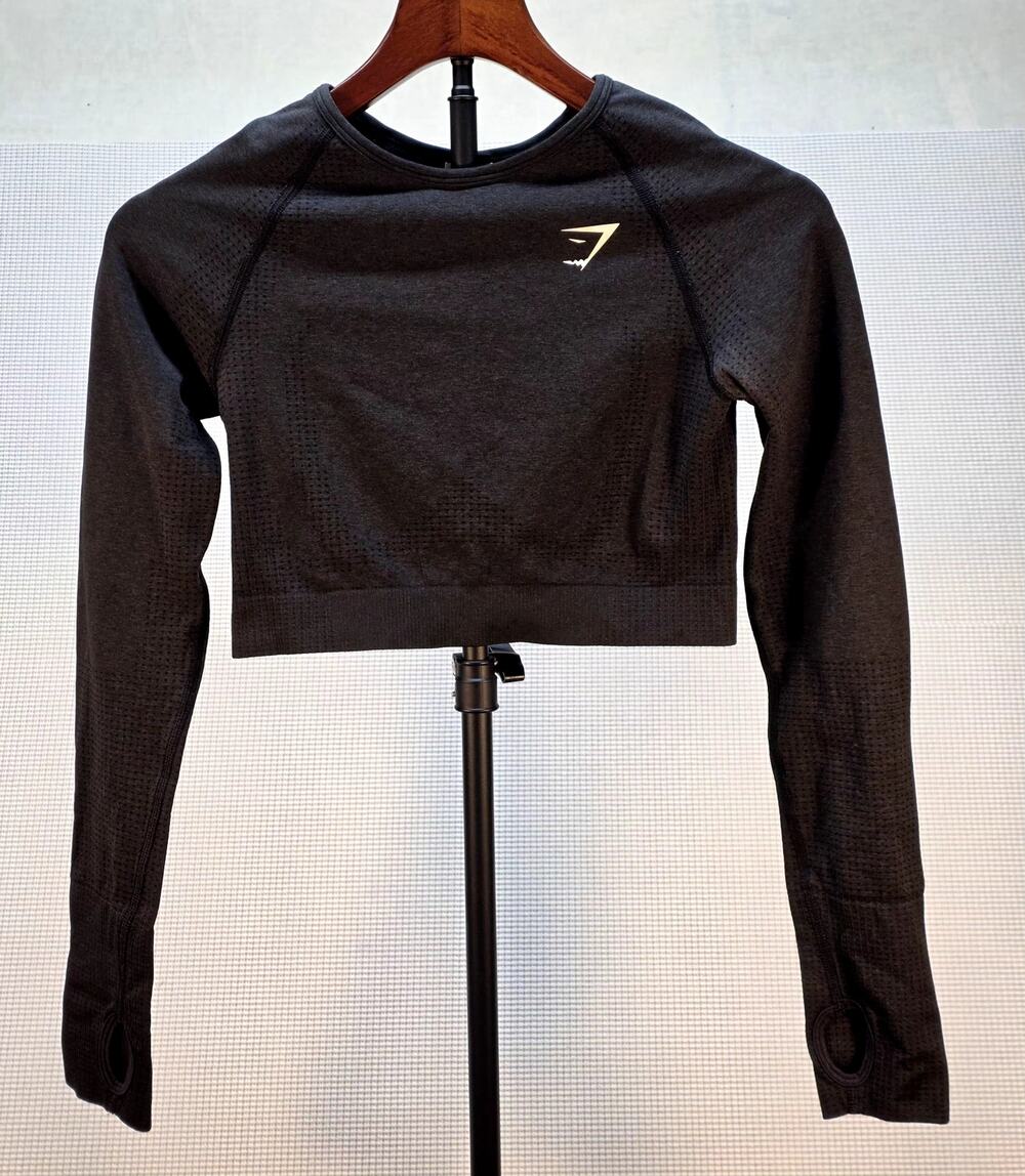 Gymshark Vital Seamless 2.0 Long Sleeve Crop Top Black Marl Size‎ Medium M